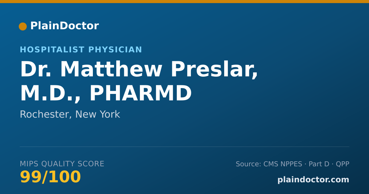 Shareable card for Matthew Preslar, M.D., PHARMD - Hospitalist Physician, Rochester, NY