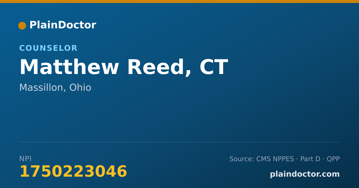 Shareable card for Matthew Reed, CT - Counselor, Massillon, OH