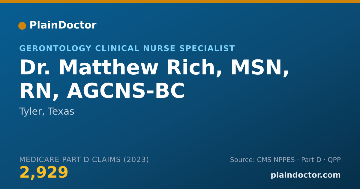 Shareable card for Matthew Rich, MSN, RN, AGCNS-BC - Gerontology Clinical Nurse Specialist, Tyler, TX