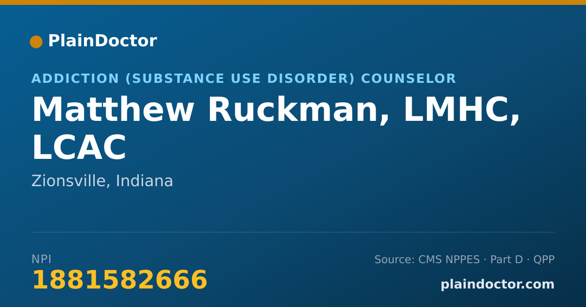 Shareable card for Matthew Ruckman, LMHC, LCAC - Addiction (Substance Use Disorder) Counselor, Zionsville, IN