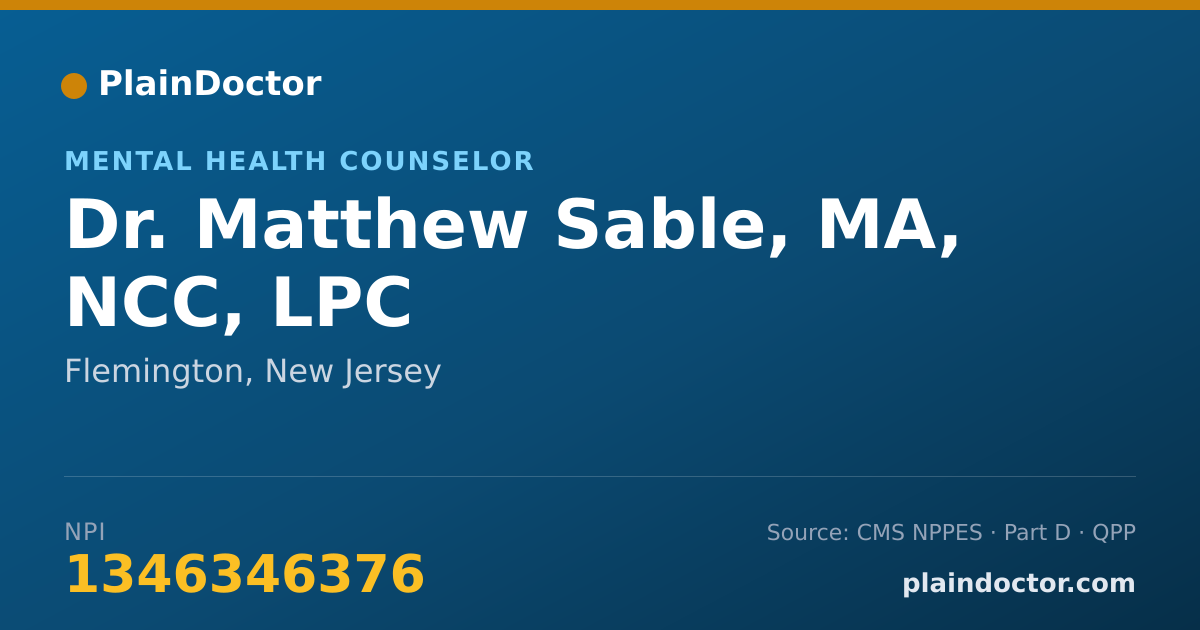 Shareable card for Matthew Sable, MA, NCC, LPC - Mental Health Counselor, Flemington, NJ