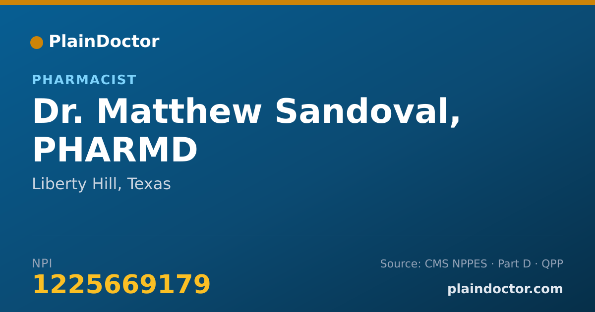Shareable card for Matthew Sandoval, PHARMD - Pharmacist, Liberty Hill, TX