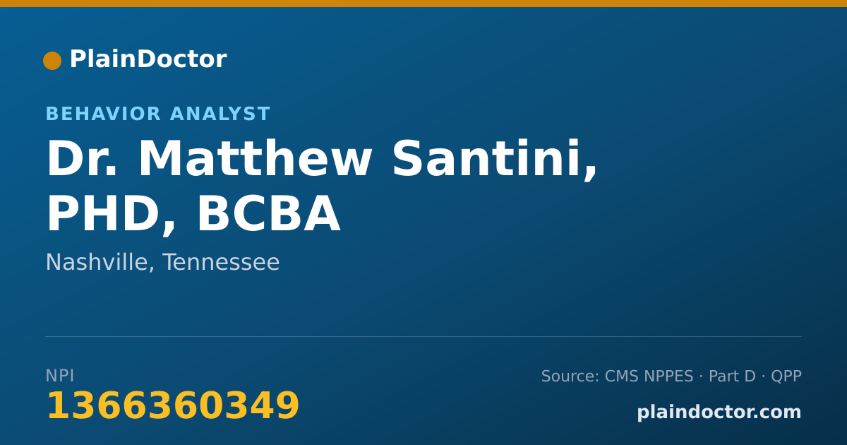 Shareable card for Matthew Santini, PHD, BCBA - Behavior Analyst, Nashville, TN