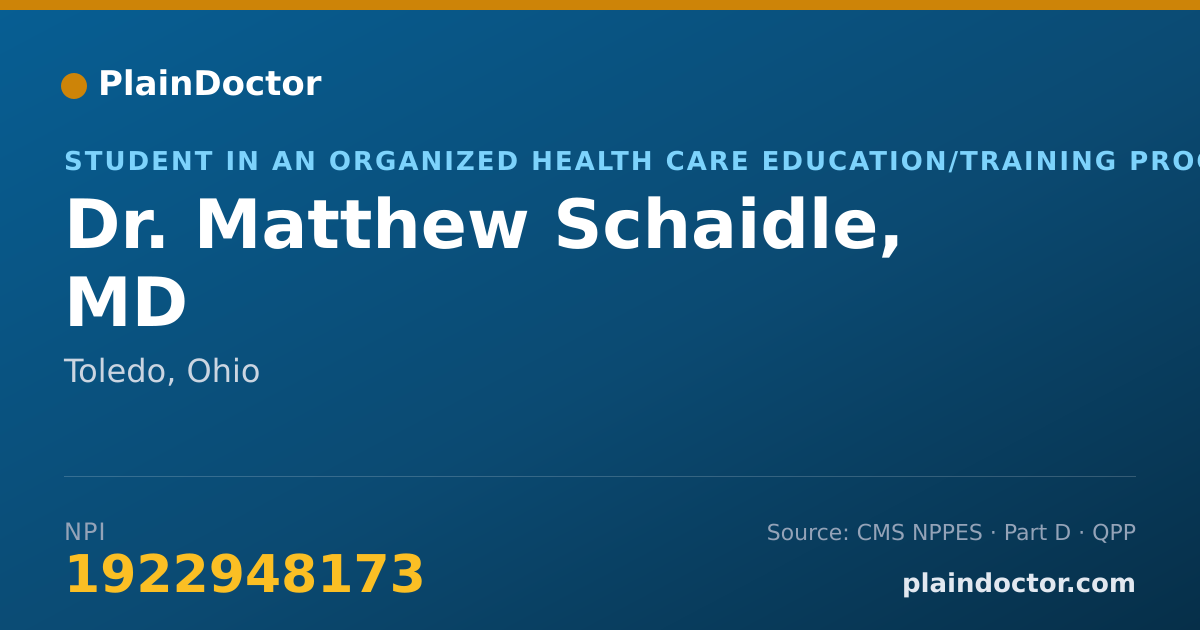 Shareable card for Matthew Schaidle, MD - Student in an Organized Health Care Education/Training Program, Toledo, OH
