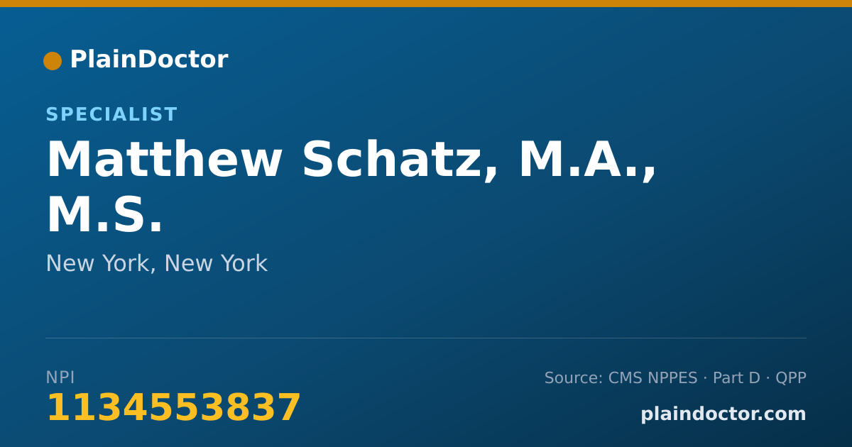 Shareable card for Matthew Schatz, M.A., M.S. - Specialist, New York, NY