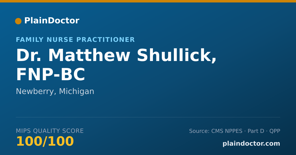 Shareable card for Matthew Shullick, FNP-BC - Family Nurse Practitioner, Newberry, MI