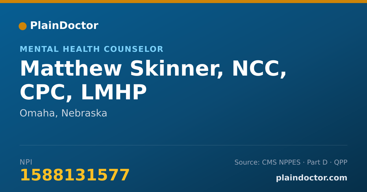 Shareable card for Matthew Skinner, NCC, CPC, LMHP - Mental Health Counselor, Omaha, NE