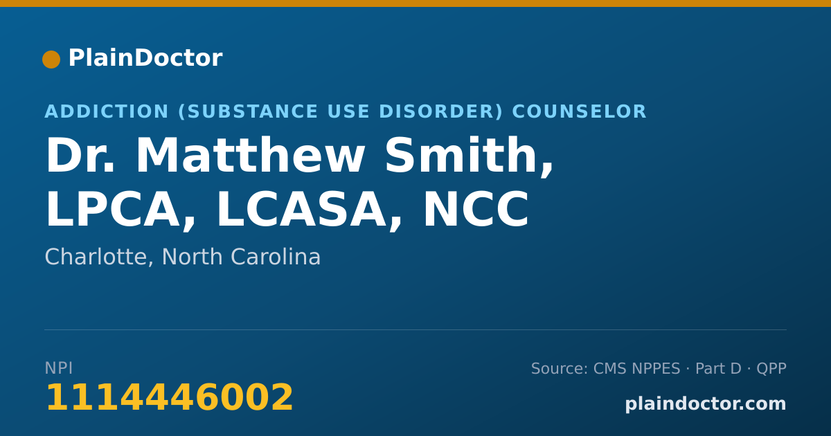 Shareable card for Matthew Smith, LPCA, LCASA, NCC - Addiction (Substance Use Disorder) Counselor, Charlotte, NC