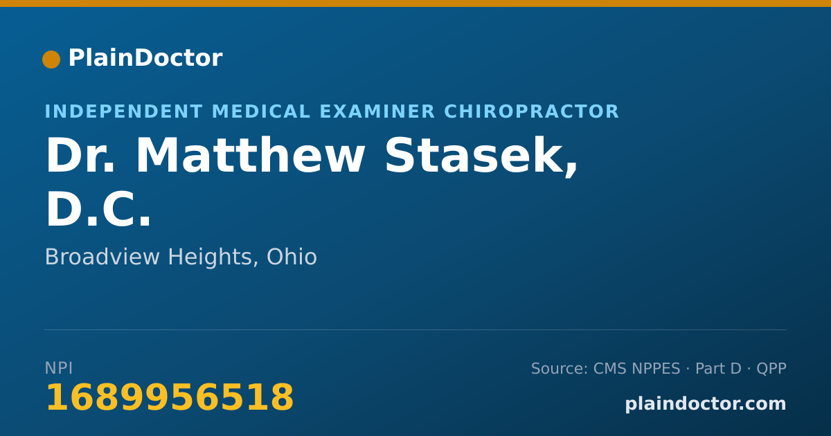 Shareable card for Matthew Stasek, D.C. - Independent Medical Examiner Chiropractor, Broadview Heights, OH