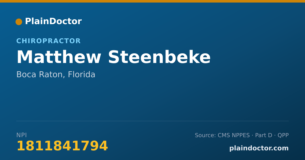Shareable card for Matthew Steenbeke - Chiropractor, Boca Raton, FL