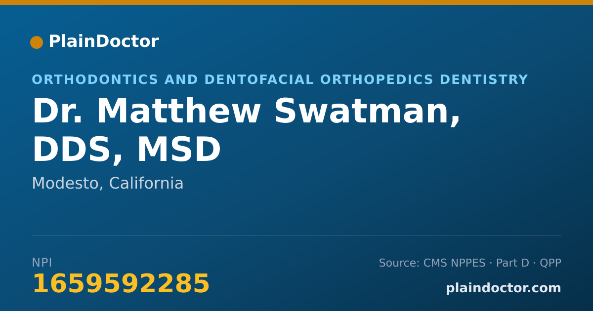 Shareable card for Matthew Swatman, DDS, MSD - Orthodontics and Dentofacial Orthopedics Dentistry, Modesto, CA