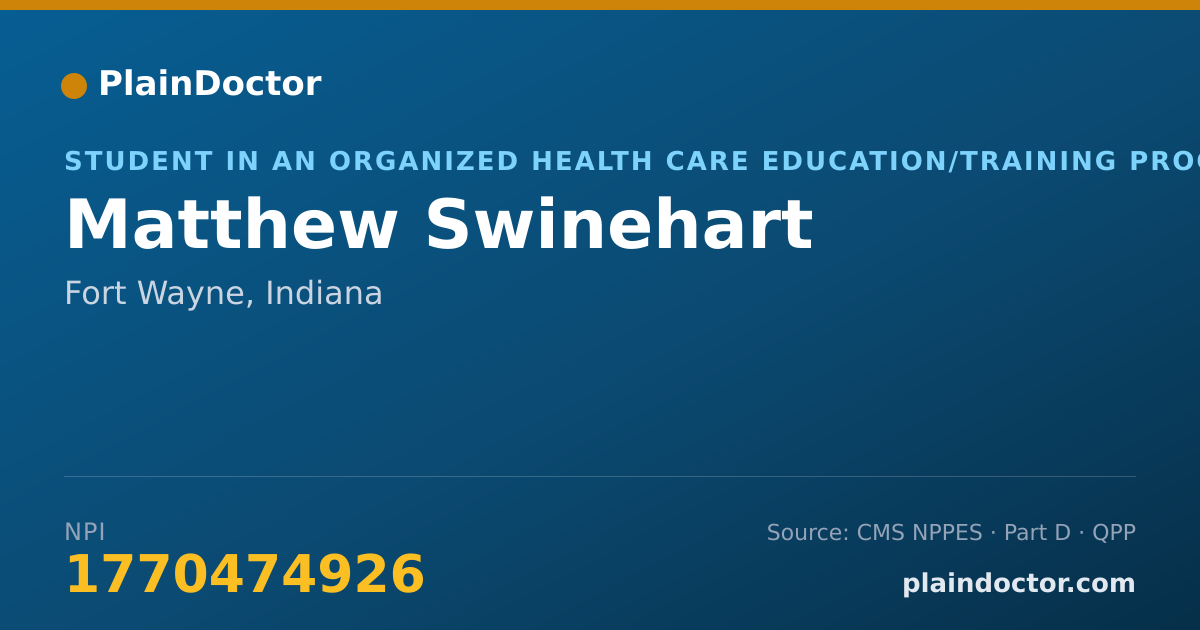 Shareable card for Matthew Swinehart - Student in an Organized Health Care Education/Training Program, Fort Wayne, IN