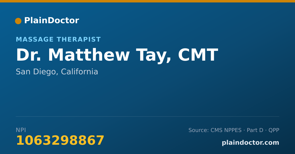 Shareable card for Matthew Tay, CMT - Massage Therapist, San Diego, CA