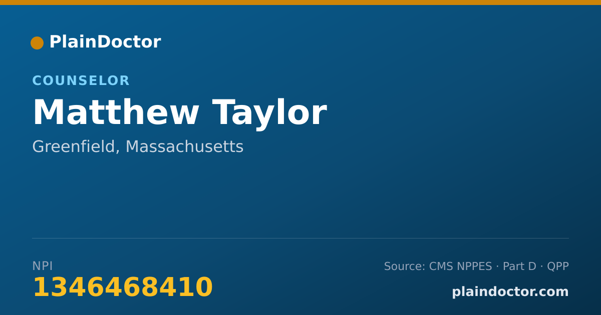 Shareable card for Matthew Taylor - Counselor, Greenfield, MA