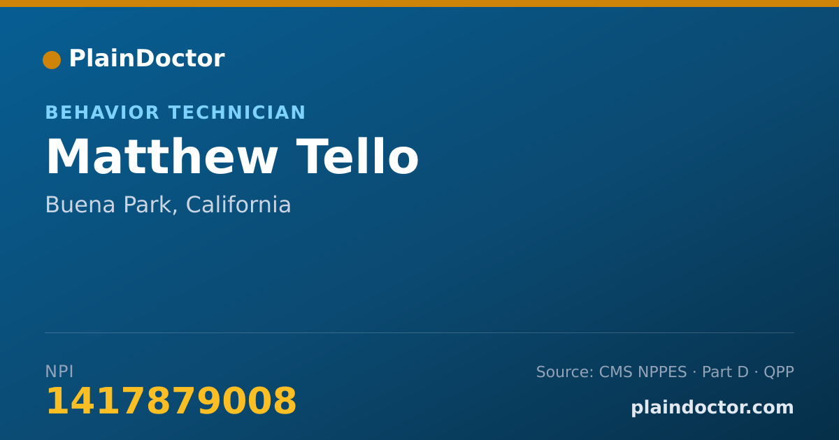 Shareable card for Matthew Tello - Behavior Technician, Buena Park, CA