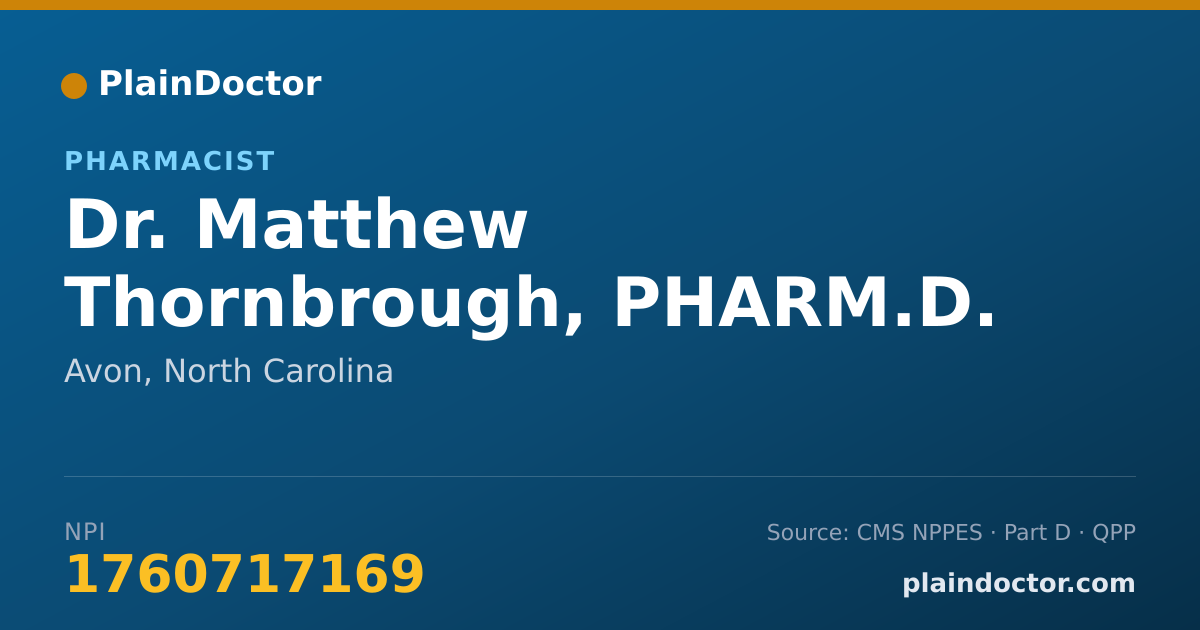 Shareable card for Matthew Thornbrough, PHARM.D. - Pharmacist, Avon, NC