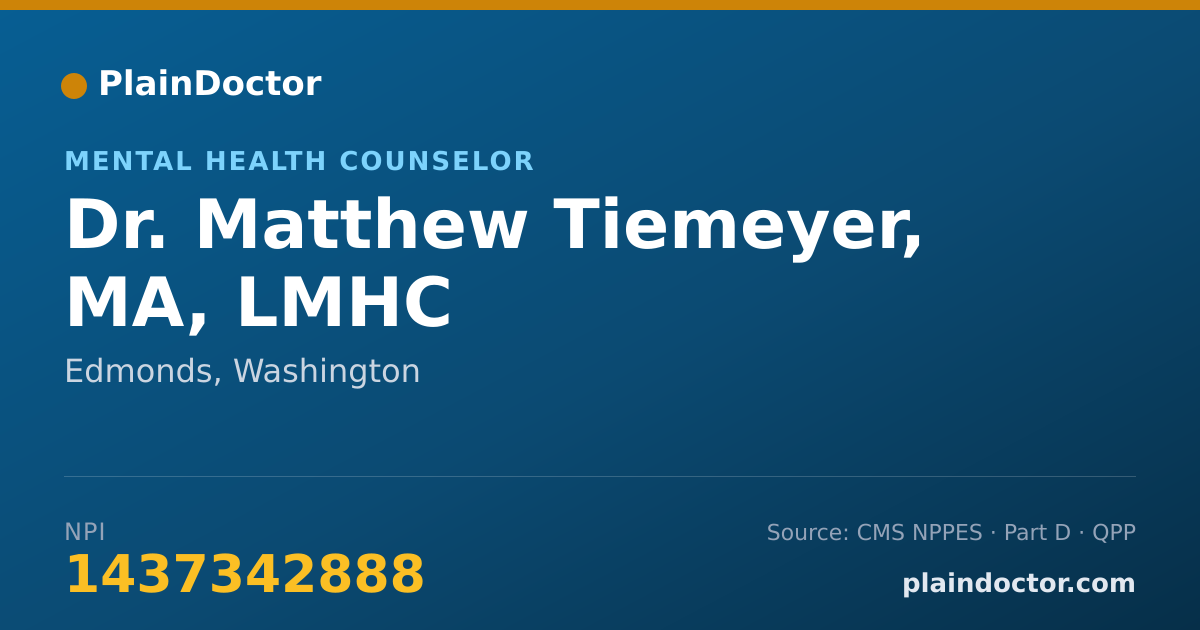 Shareable card for Matthew Tiemeyer, MA, LMHC - Mental Health Counselor, Edmonds, WA