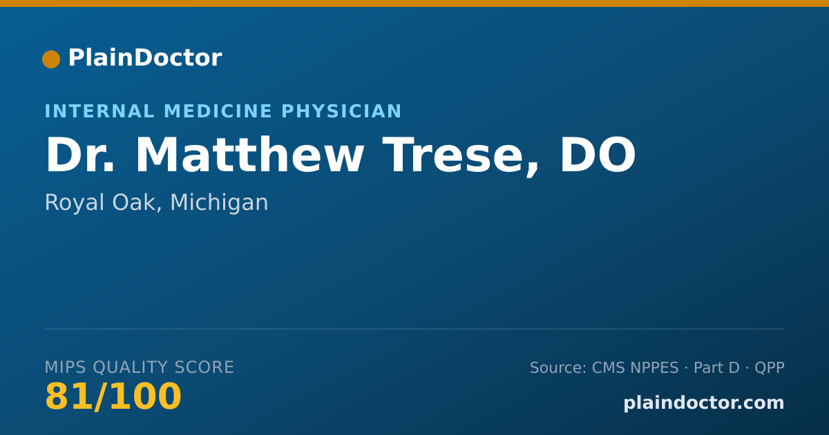 Shareable card for Matthew Trese, DO - Internal Medicine Physician, Royal Oak, MI