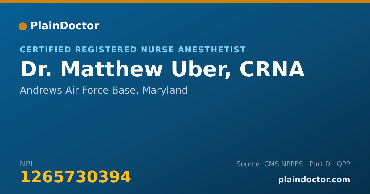 Shareable card for Matthew Uber, CRNA - Certified Registered Nurse Anesthetist, Andrews Air Force Base, MD