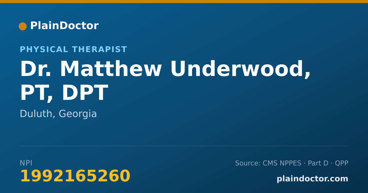 Shareable card for Matthew Underwood, PT, DPT - Physical Therapist, Duluth, GA
