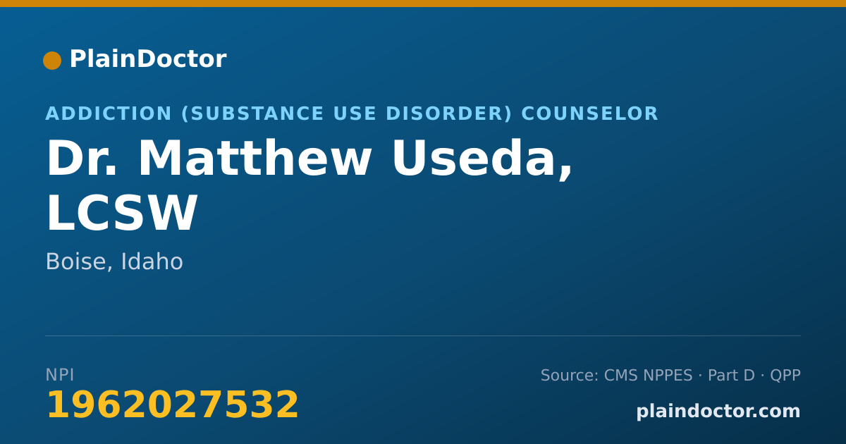 Shareable card for Matthew Useda, LCSW - Addiction (Substance Use Disorder) Counselor, Boise, ID