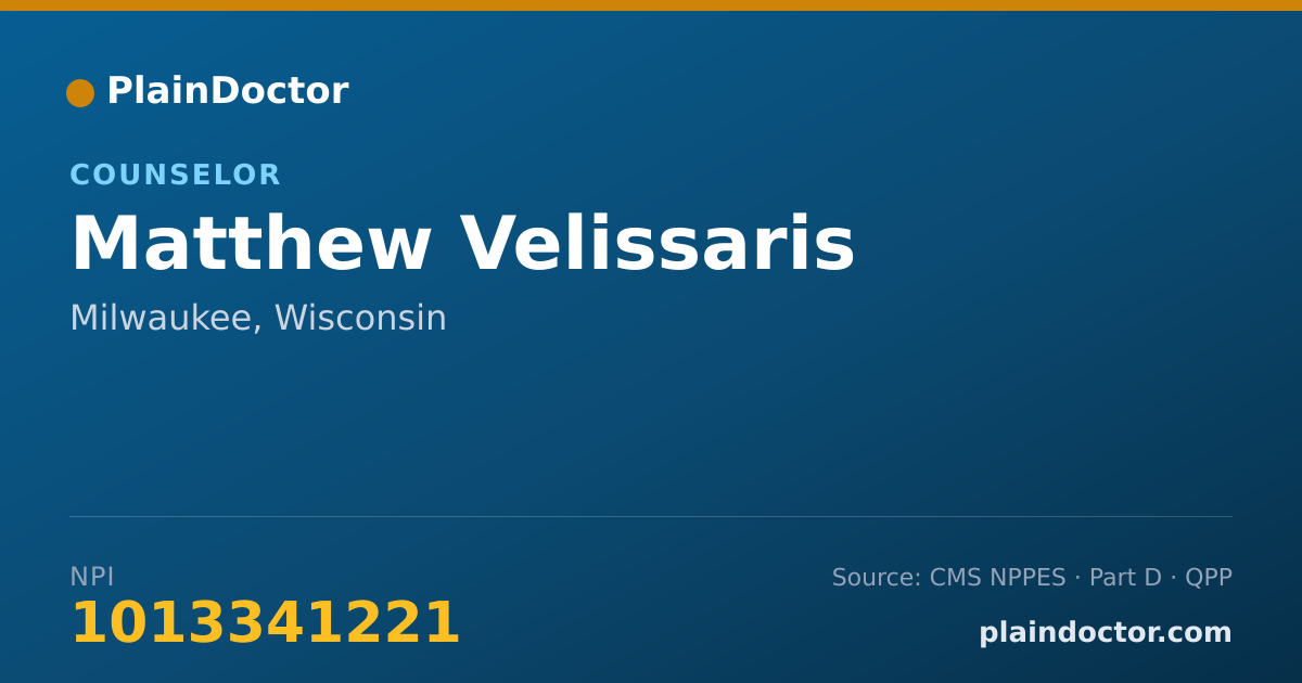 Shareable card for Matthew Velissaris - Counselor, Milwaukee, WI