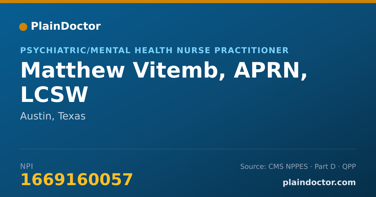 Shareable card for Matthew Vitemb, APRN, LCSW - Psychiatric/Mental Health Nurse Practitioner, Austin, TX