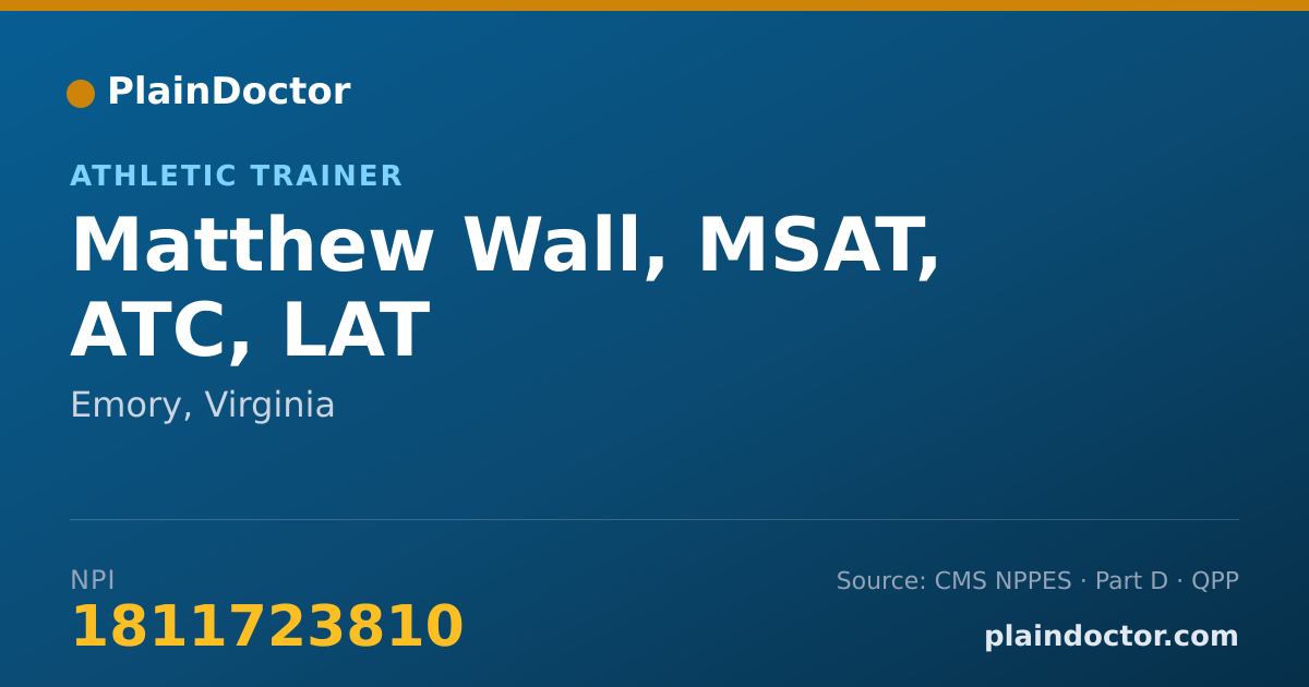 Shareable card for Matthew Wall, MSAT, ATC, LAT - Athletic Trainer, Emory, VA