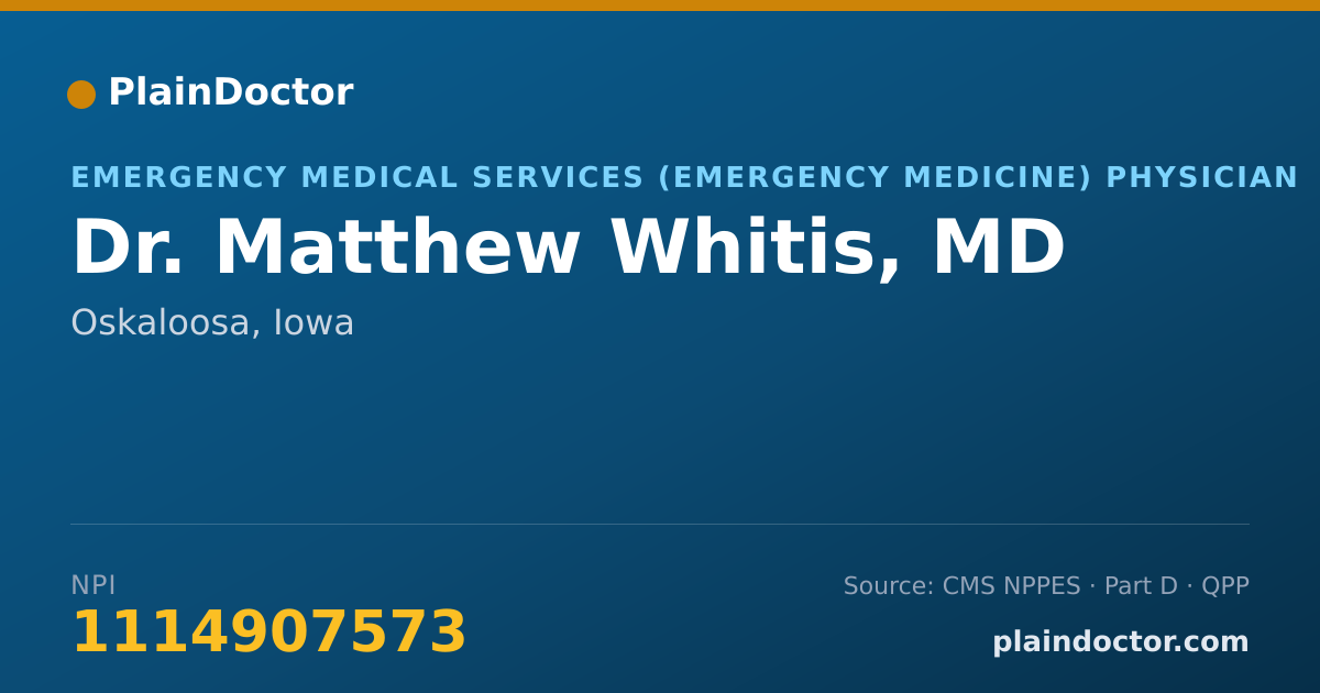Shareable card for Matthew Whitis, MD - Emergency Medical Services (Emergency Medicine) Physician, Oskaloosa, IA