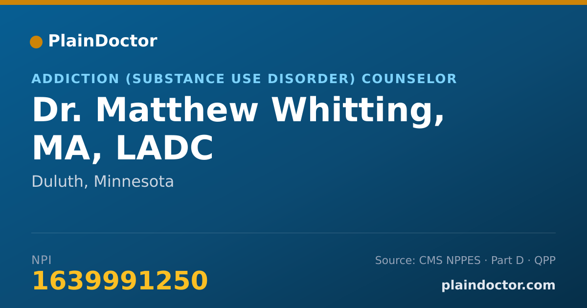 Shareable card for Matthew Whitting, MA, LADC - Addiction (Substance Use Disorder) Counselor, Duluth, MN