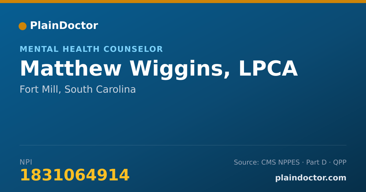 Shareable card for Matthew Wiggins, LPCA - Mental Health Counselor, Fort Mill, SC