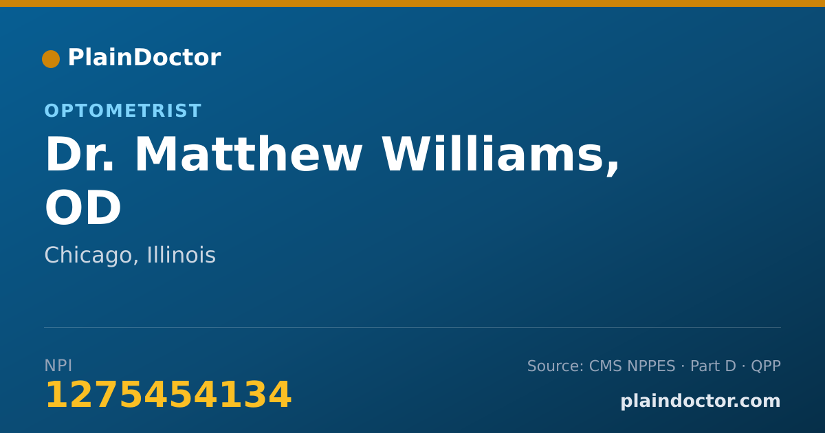 Shareable card for Matthew Williams, OD - Optometrist, Chicago, IL