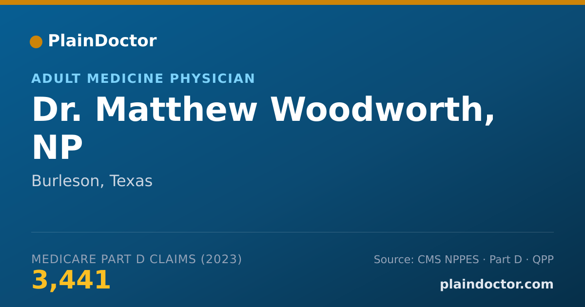 Shareable card for Matthew Woodworth, NP - Adult Medicine Physician, Burleson, TX