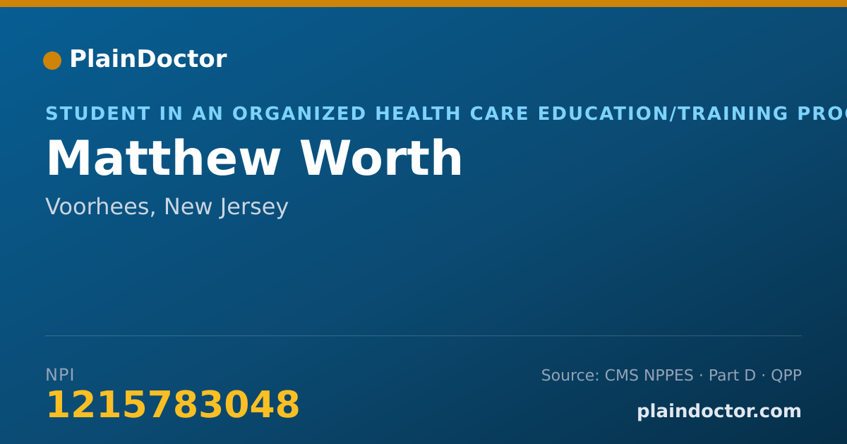Shareable card for Matthew Worth - Student in an Organized Health Care Education/Training Program, Voorhees, NJ