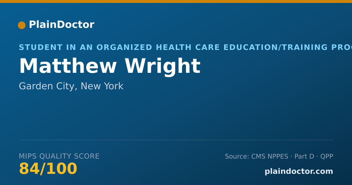 Shareable card for Matthew Wright - Student in an Organized Health Care Education/Training Program, Garden City, NY