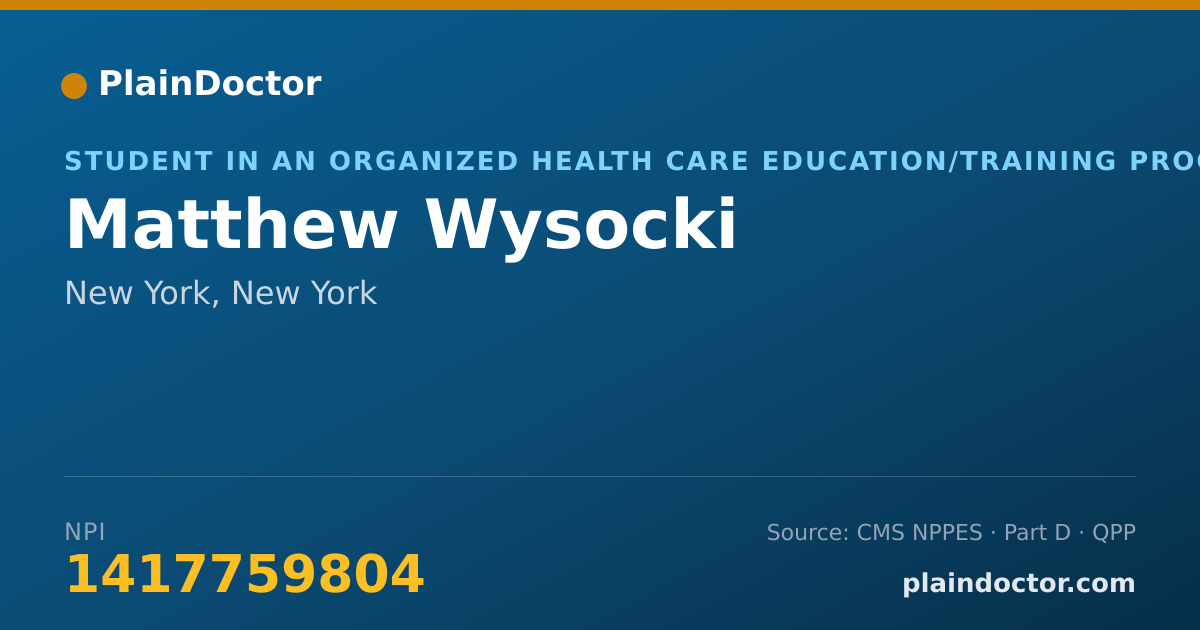 Shareable card for Matthew Wysocki - Student in an Organized Health Care Education/Training Program, New York, NY