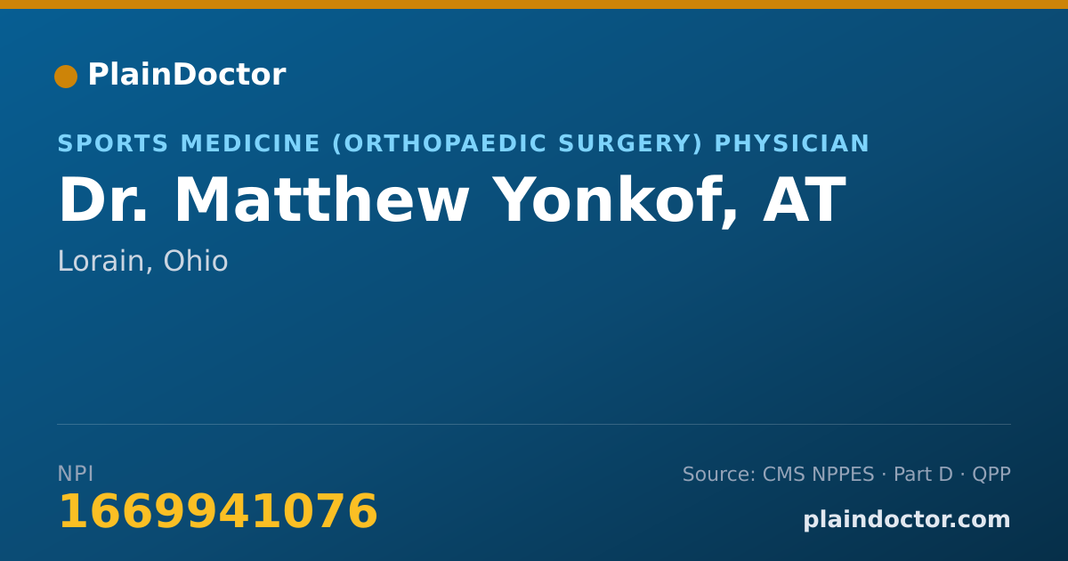Shareable card for Matthew Yonkof, AT - Sports Medicine (Orthopaedic Surgery) Physician, Lorain, OH