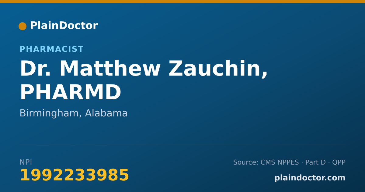 Shareable card for Matthew Zauchin, PHARMD - Pharmacist, Birmingham, AL