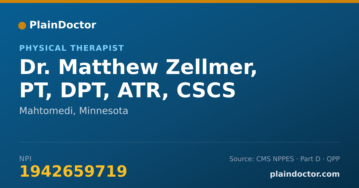 Shareable card for Matthew Zellmer, PT, DPT, ATR, CSCS - Physical Therapist, Mahtomedi, MN