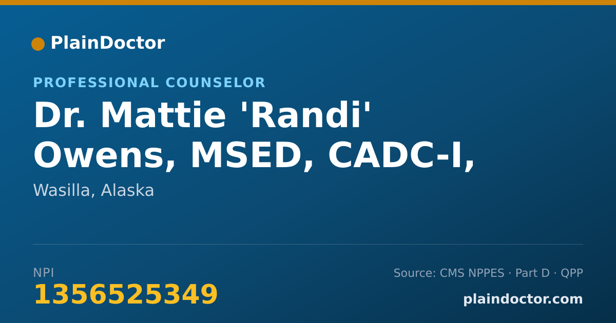 Shareable card for Mattie 'Randi' Owens, MSED, CADC-I, LPC - Professional Counselor, Wasilla, AK