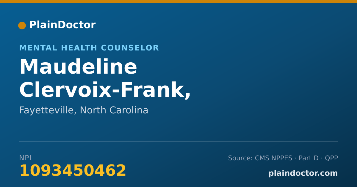 Shareable card for Maudeline Clervoix-Frank, LCMHCA, LCASA - Mental Health Counselor, Fayetteville, NC
