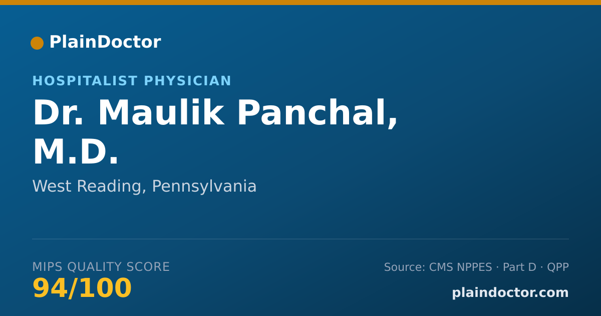 Shareable card for Maulik Panchal, M.D. - Hospitalist Physician, West Reading, PA