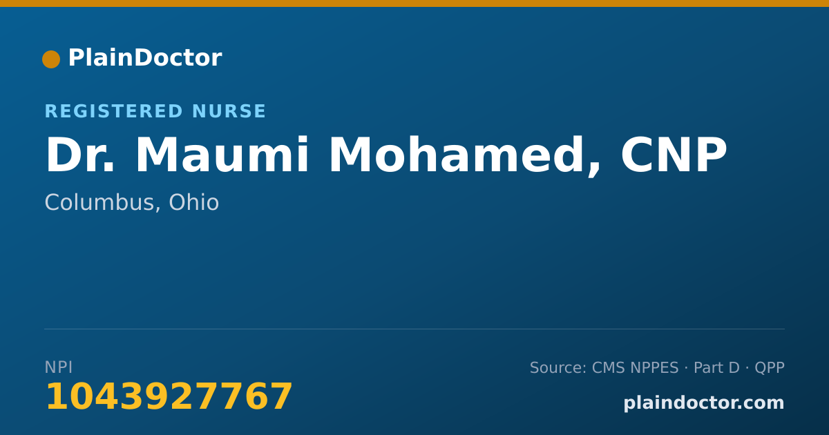 Shareable card for Maumi Mohamed, CNP - Registered Nurse, Columbus, OH