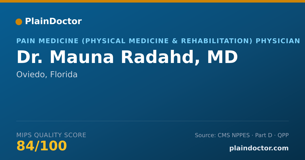 Shareable card for Mauna Radahd, MD - Pain Medicine (Physical Medicine & Rehabilitation) Physician, Oviedo, FL