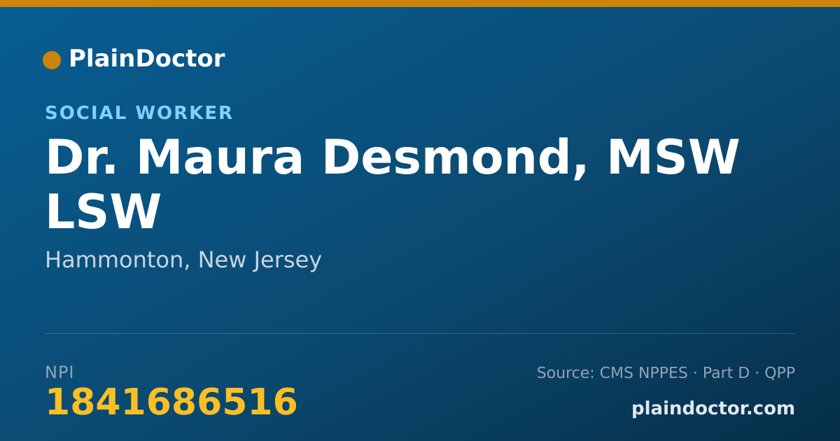 Shareable card for Maura Desmond, MSW LSW - Social Worker, Hammonton, NJ
