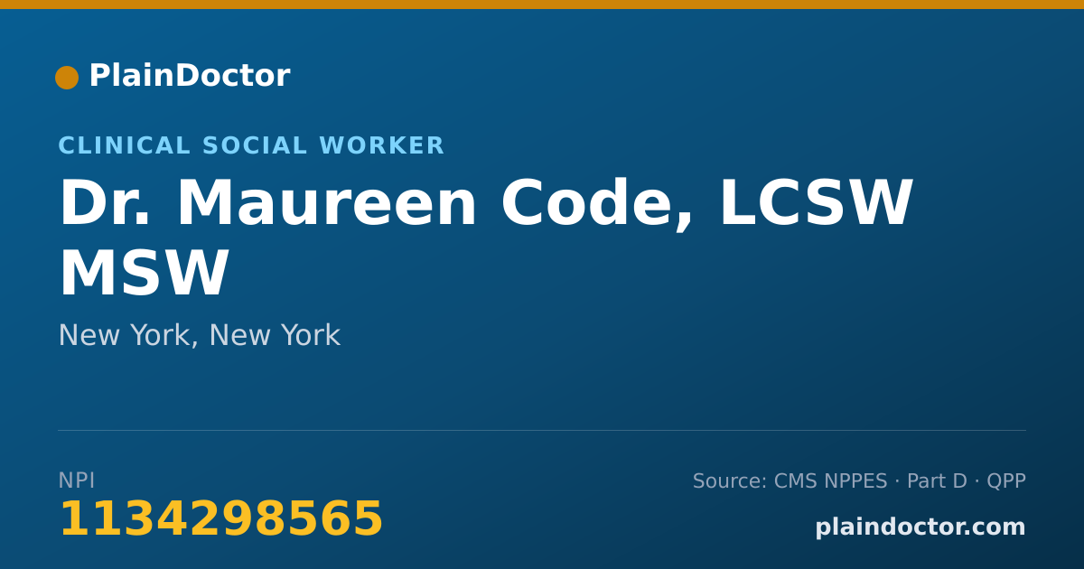 Shareable card for Maureen Code, LCSW  MSW - Clinical Social Worker, New York, NY
