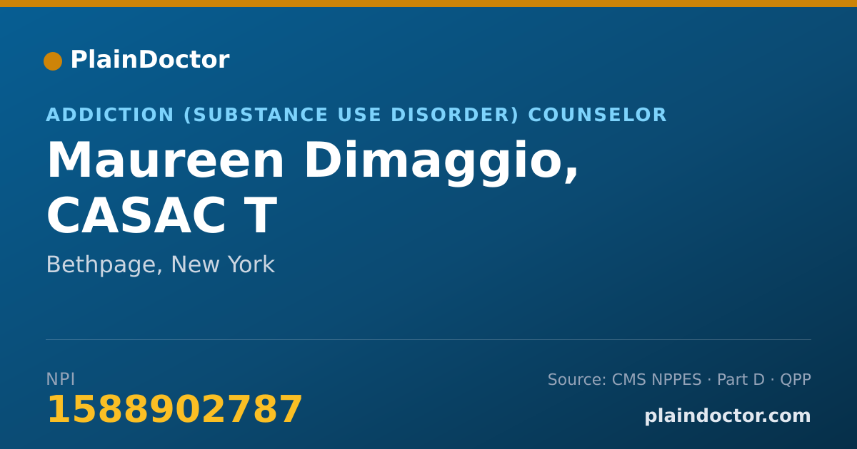 Shareable card for Maureen Dimaggio, CASAC T - Addiction (Substance Use Disorder) Counselor, Bethpage, NY