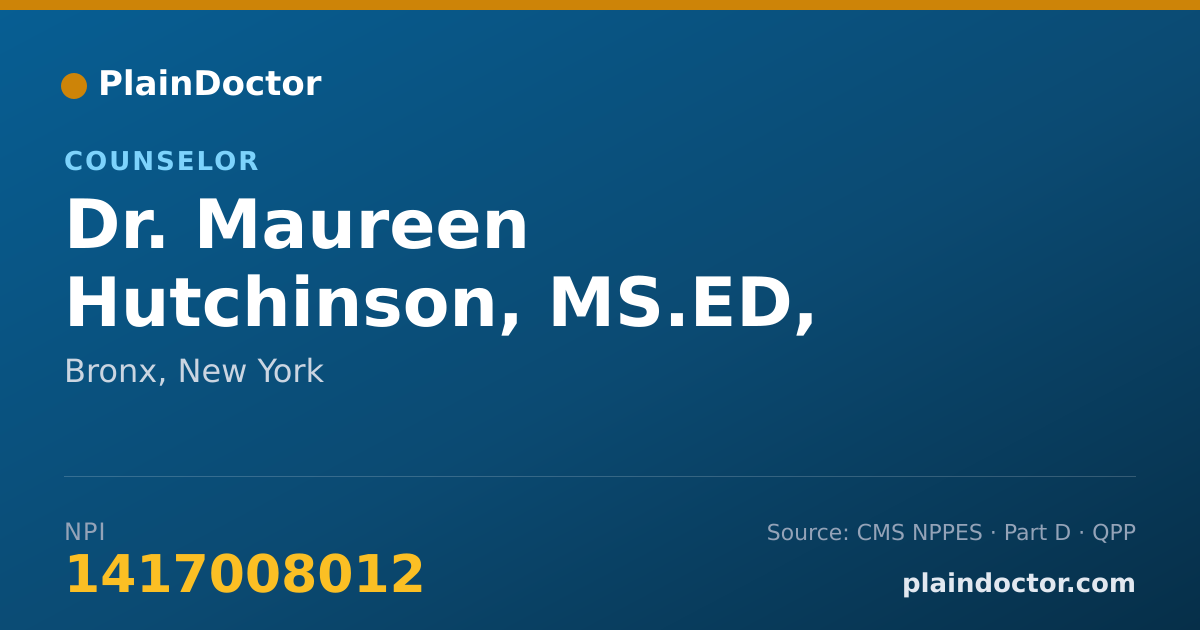 Shareable card for Maureen Hutchinson, MS.ED, CRC, LMHC - Counselor, Bronx, NY