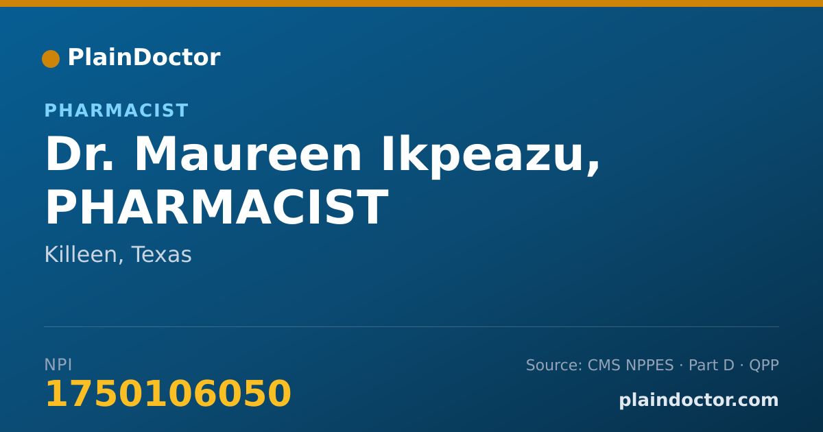 Shareable card for Maureen Ikpeazu, PHARMACIST - Pharmacist, Killeen, TX