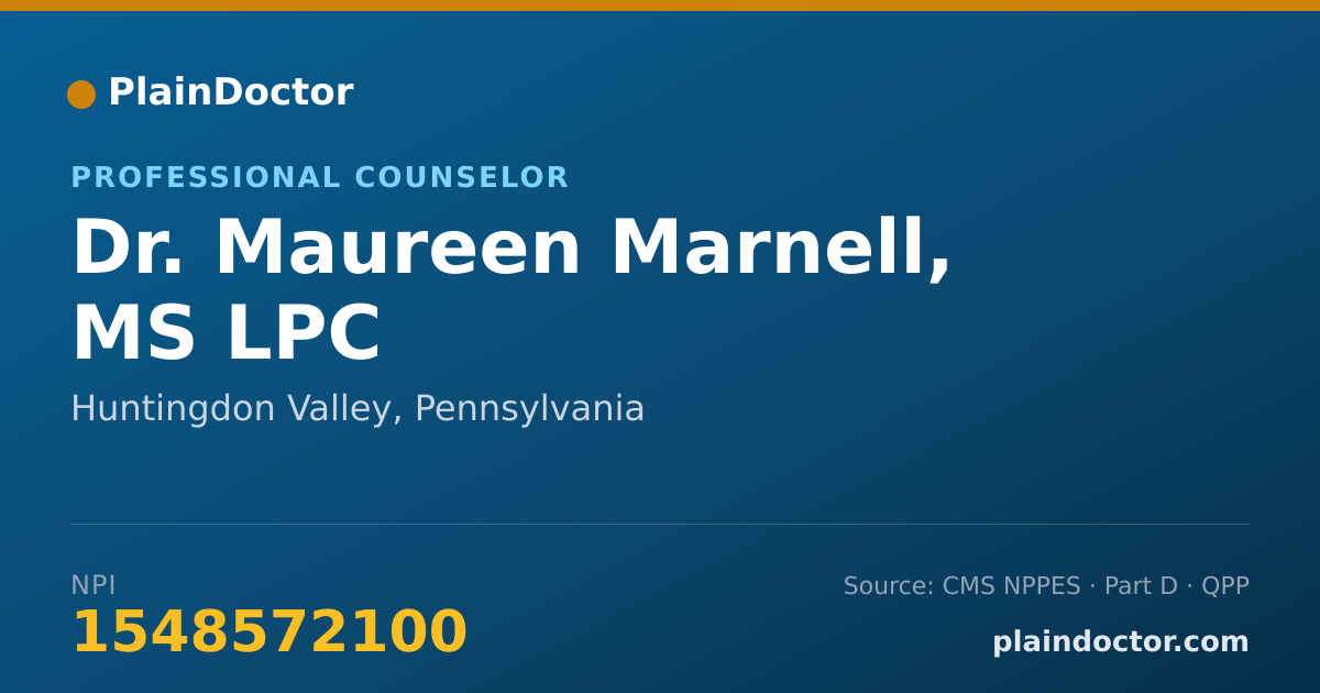 Shareable card for Maureen Marnell, MS LPC - Professional Counselor, Huntingdon Valley, PA